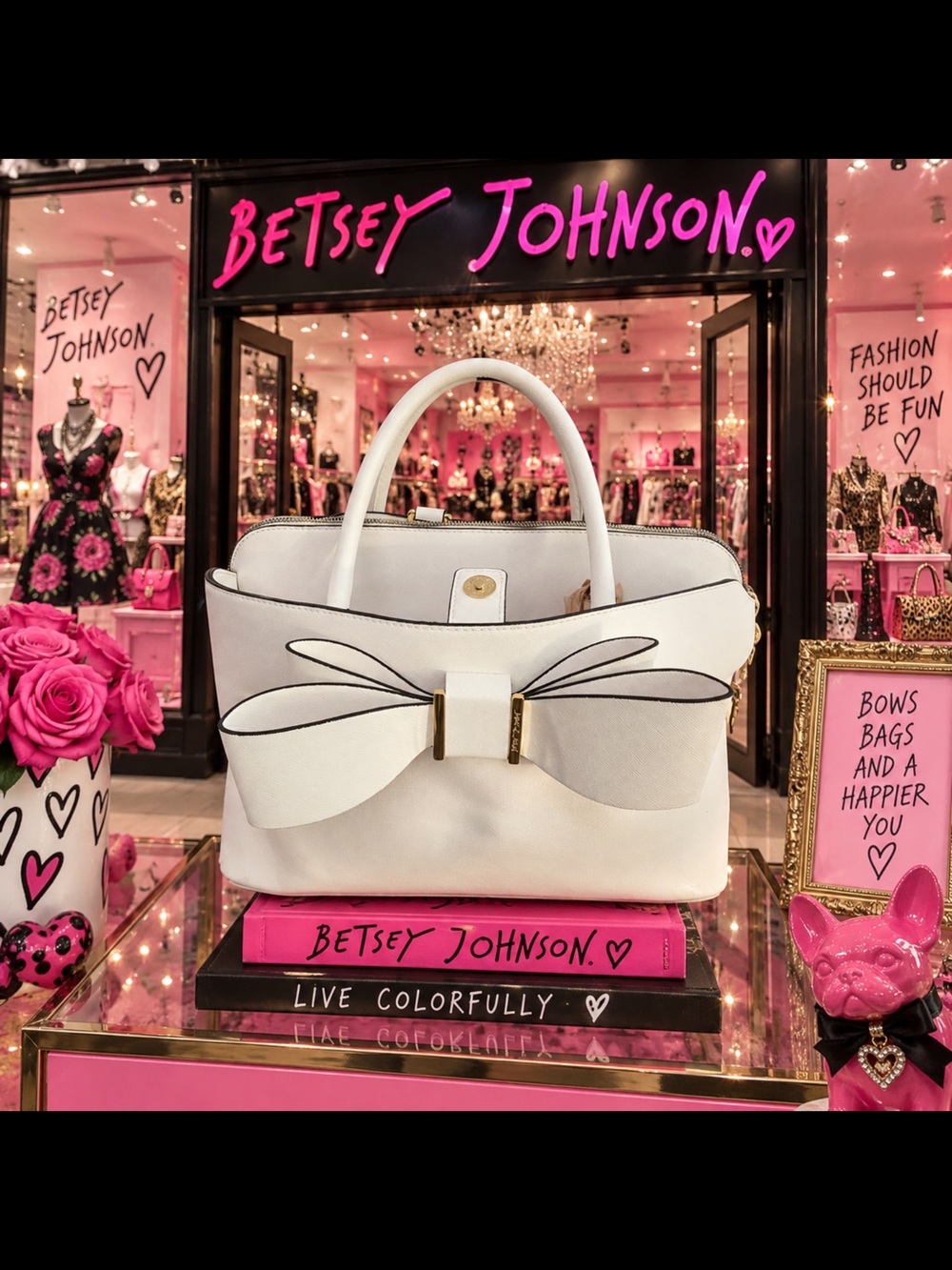 Betsey Johnson White Bow Accent Shoulder Bag